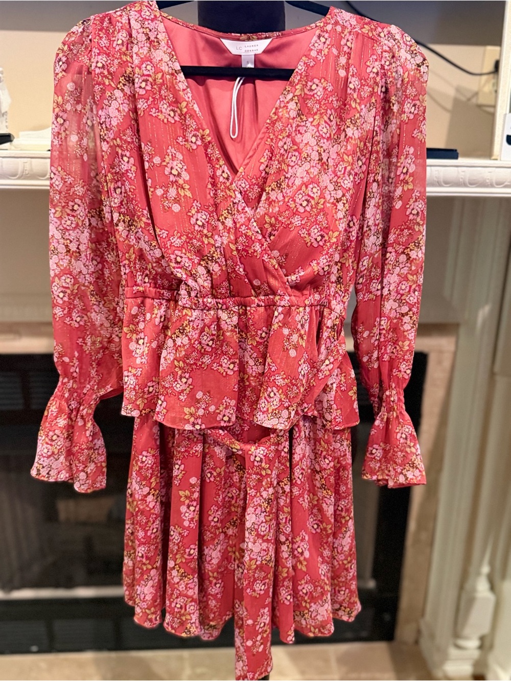 LC Lauren Conrad Coral Floral Wrap Dress with Peplum